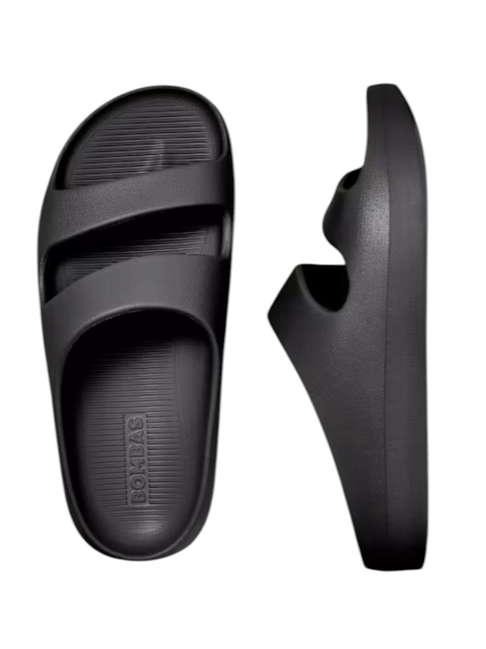 Bombas Black Jet Lag Contoured Dual-Strap Slides | size 8.5